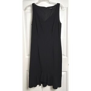 White House Black Market Black V-Neck Flounce Hem Sheath Dress Size 6